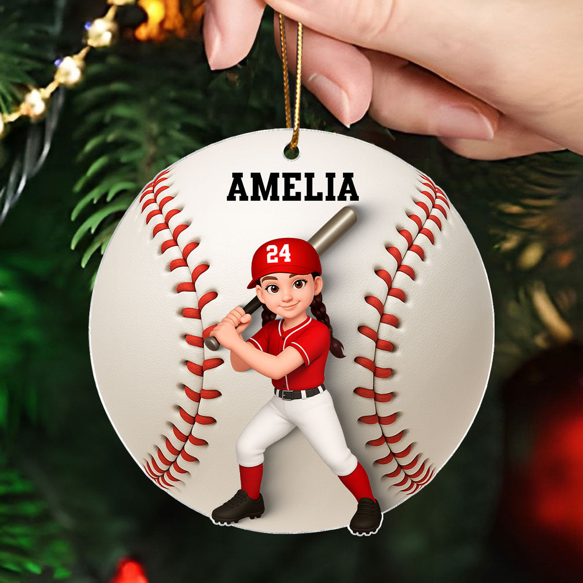 Baseball Softball Girl Boy 3D Effect - Personalized Acrylic Ornament - Christmas Gift For Daughter, Gift For Son