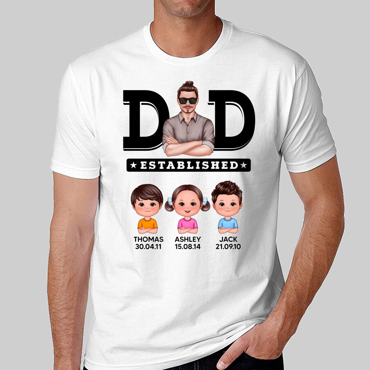 Dad Established Man & Doll Kids Birthday Personalized Shirt