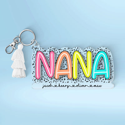 Grandma Mom With Kids Names Colorful Pattern Personalized 2-Layer Acrylic Keychain