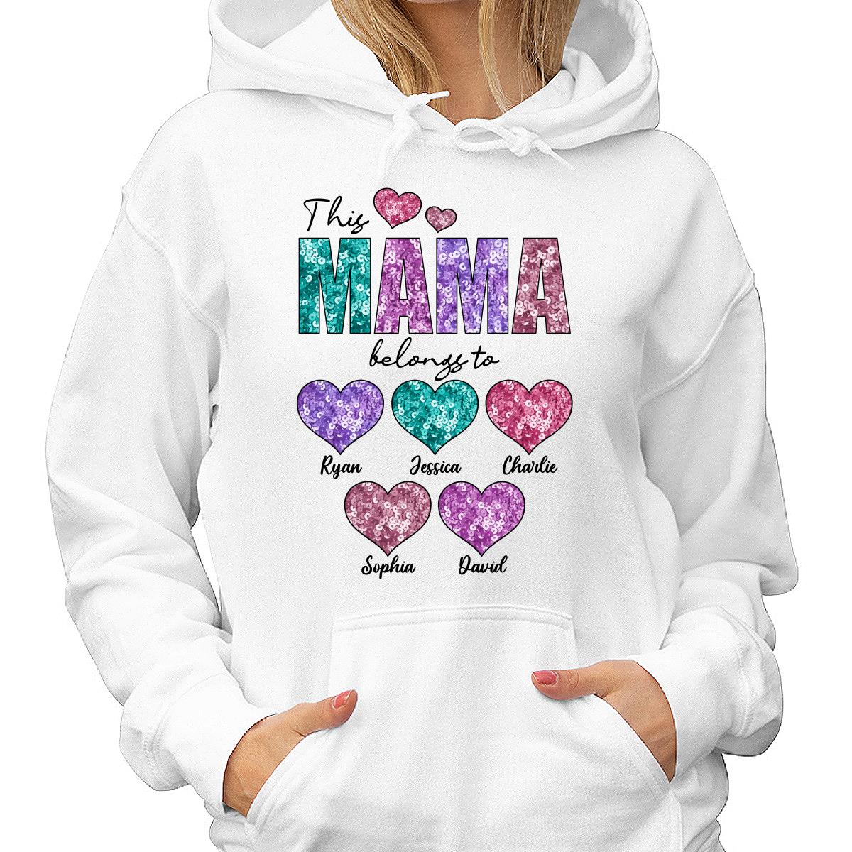 This Grandma Mom Belongs To Faux Sequin Hearts Personalized Shirt