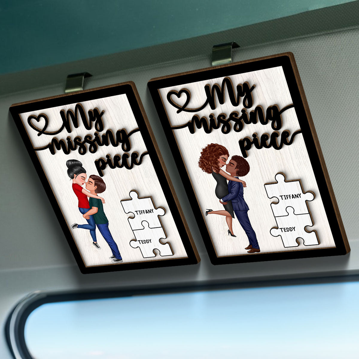 Couple My Missing Piece Personalized Car Visor Clip, Gift For Him, Gift For Her