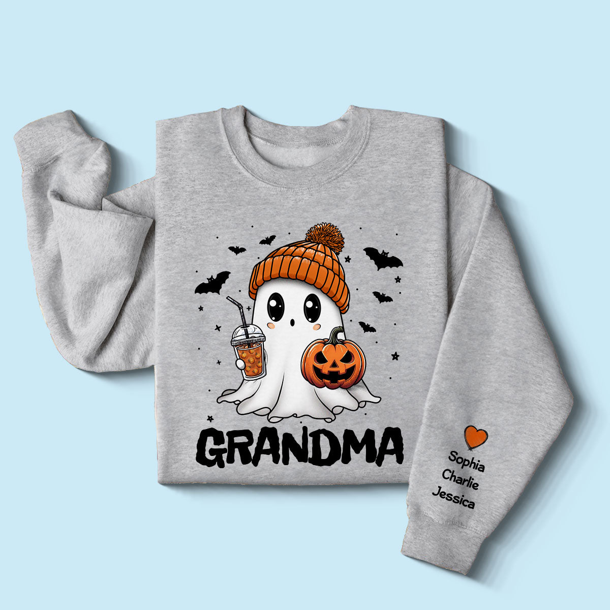 Fall Season Halloween Grandma Boo Personalized Sleeve Printed Sweatshirt, Gift For Grandma