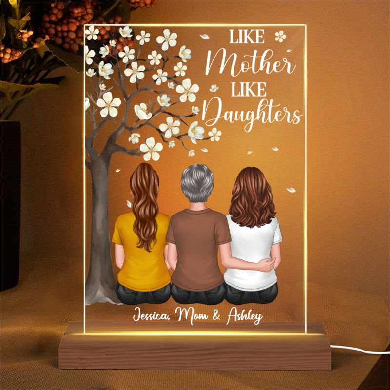 Mother Daughter Back View Under White Flower Tree Personalized Acrylic LED Night Light