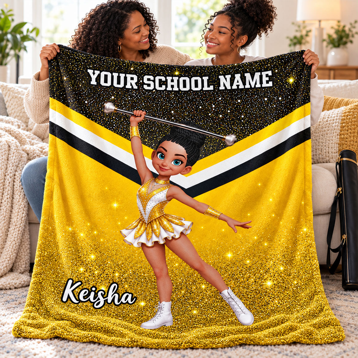 Custom Marching Band Color Guard, Baton Twirler, Personalized Name, Color, School - Personalized Fleece Blanket - Christmas Gift For Daughter, Granddaughter