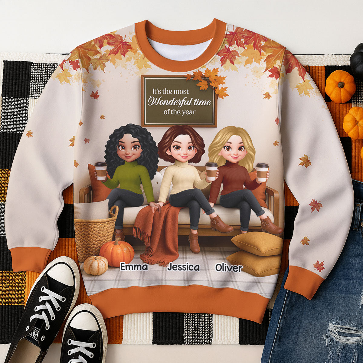 Fall Season Besties Sisters Sitting On Cozy Sofa Personalized 3D Sweatshirt
