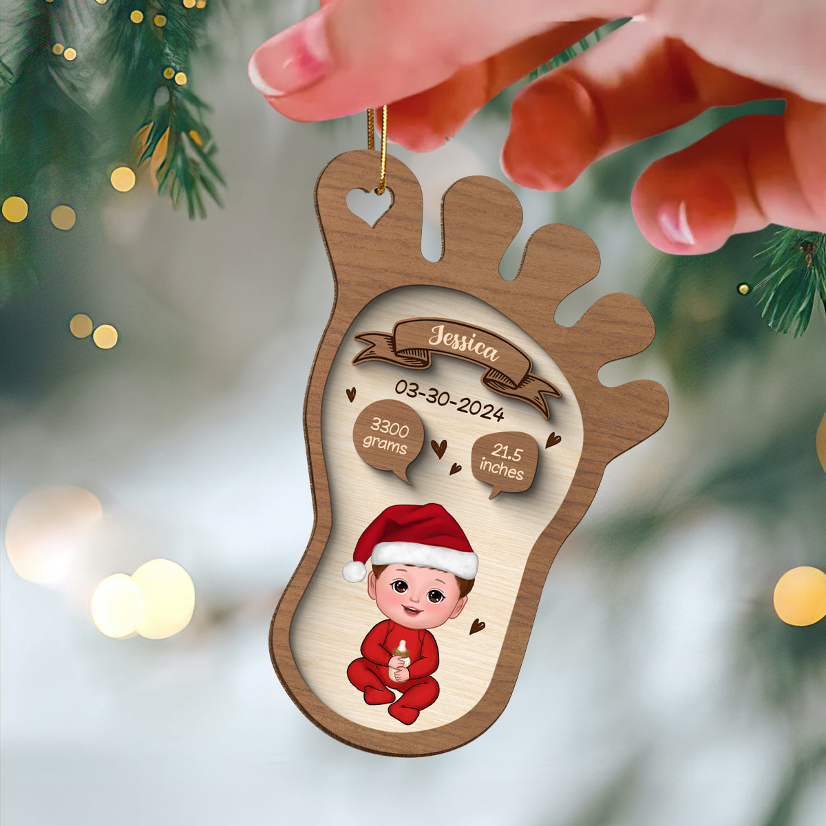 Footprint Baby Birth Christmas Personalized Wooden Ornament