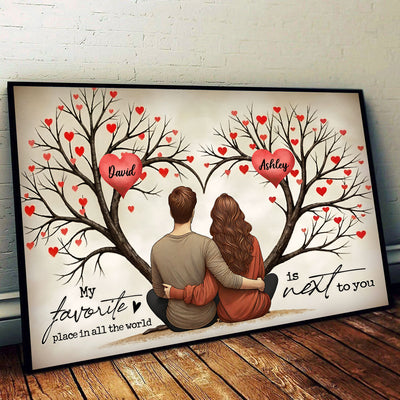Vintage Couple Sitting Heart Tree Personalized Poster,  Gift, Anniversary Gift for Couples, For Him, For Her