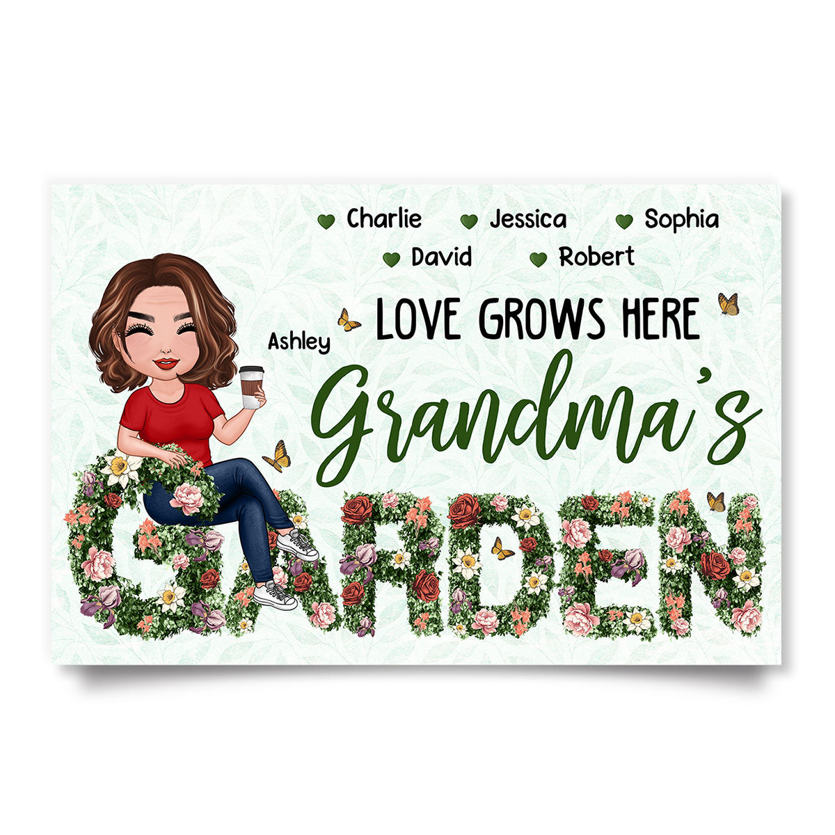 Grandma Sitting On Birth Month Flower Text Personalized Poster