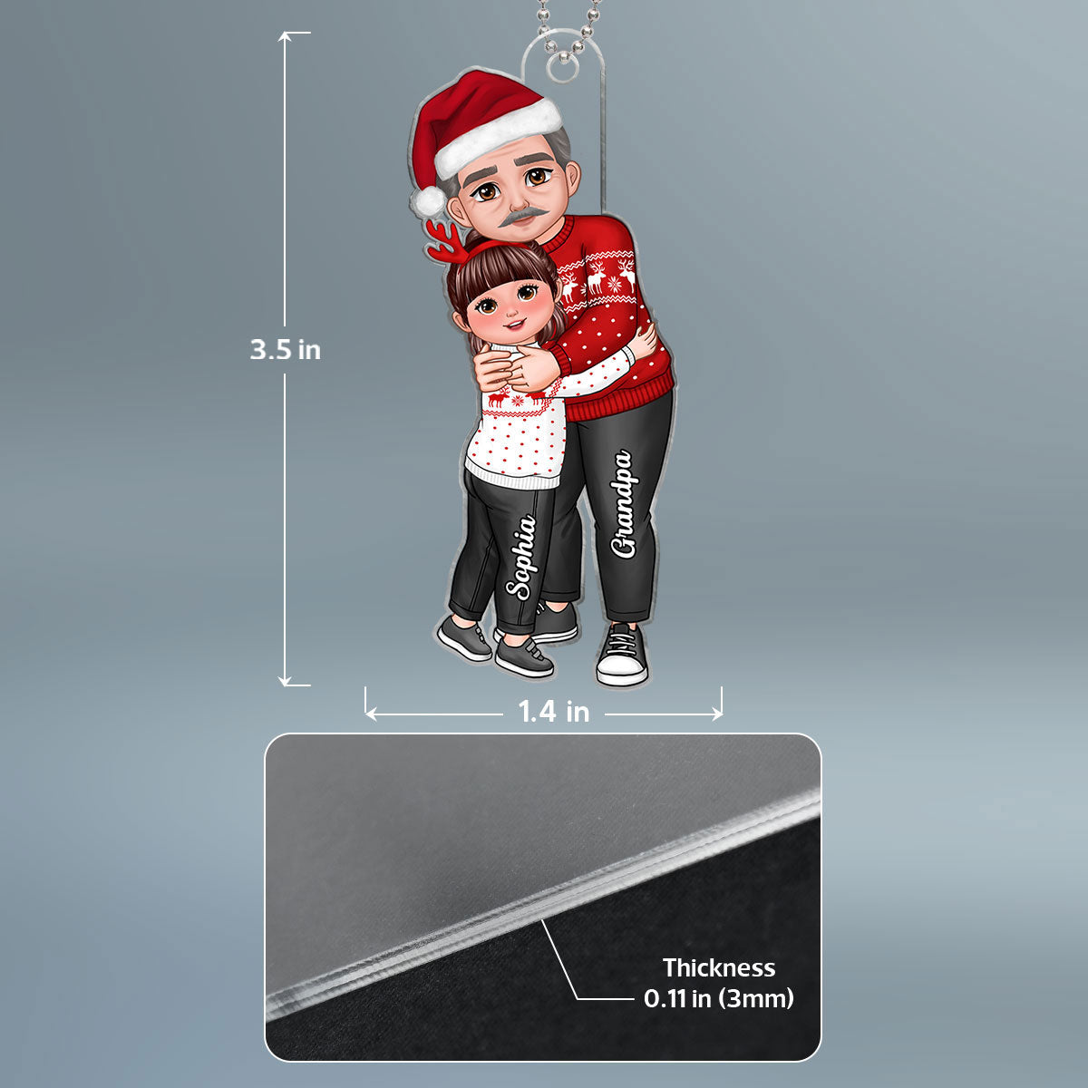 Grandpa & Grandkid Hugging New Face Christmas Gift For Grandpa Grandchildren Personalized Acrylic Ornament