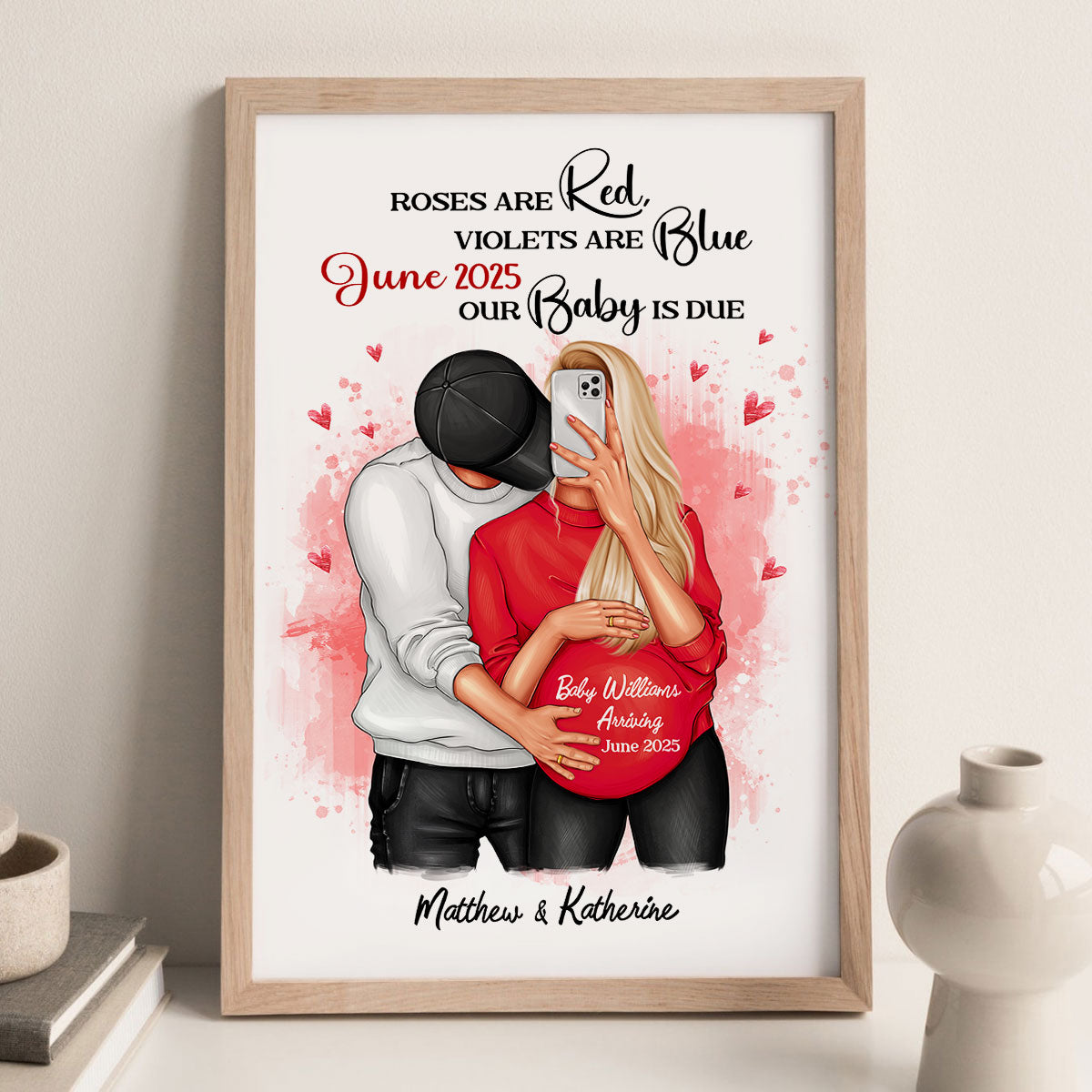 Hugging Couple, Expecting Parents, Pregnancy Couple Personalized Poster,  Gift, Pregnancy Announcement