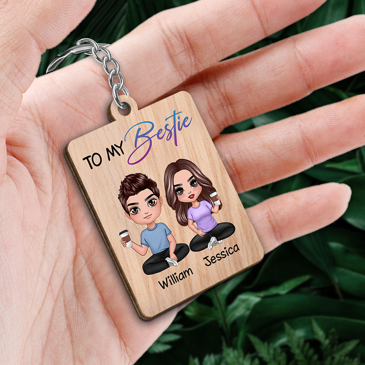 Doll Besties Man Woman Male Female To My Bestie Personalized Wooden Keychain