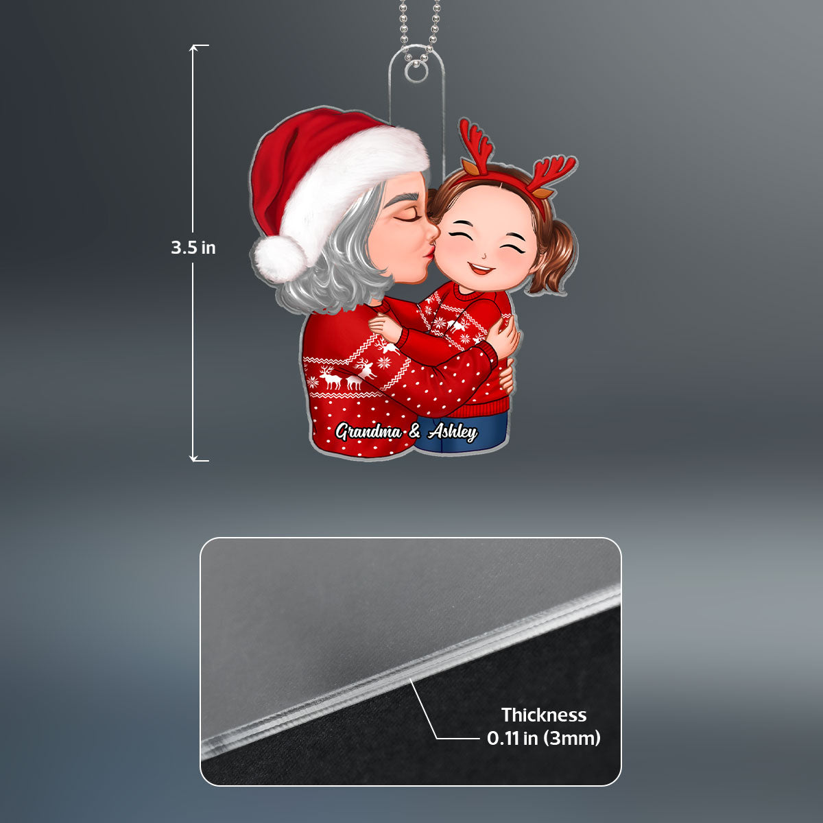 Doll Grandma Kissing Kid On Cheek Christmas Gift For Granddaughter Grandson Personalized Acrylic Ornament