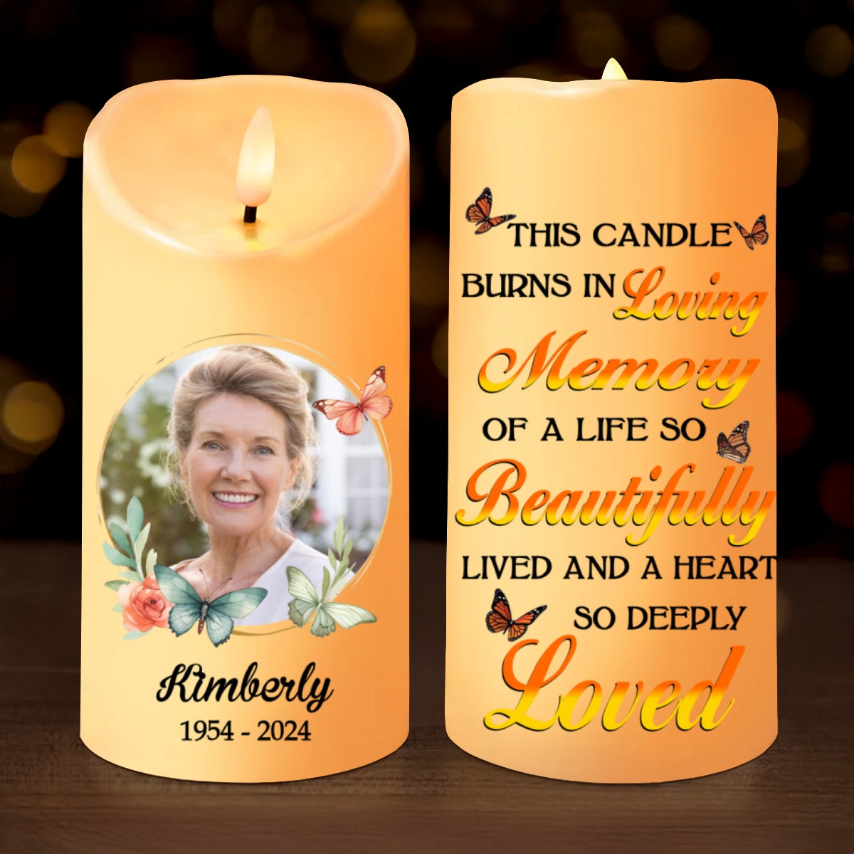 This Candle Burns In Loving Memory Personalized LED Candle, Custom Photo Sympathy Gift