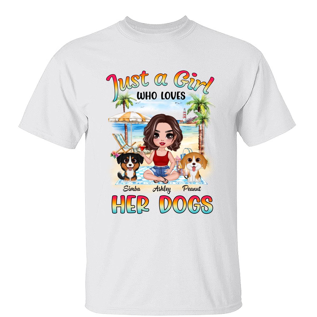 Summer Doll Woman Sitting With Watercolor Cute Dogs Personalized Tank Top Shirt