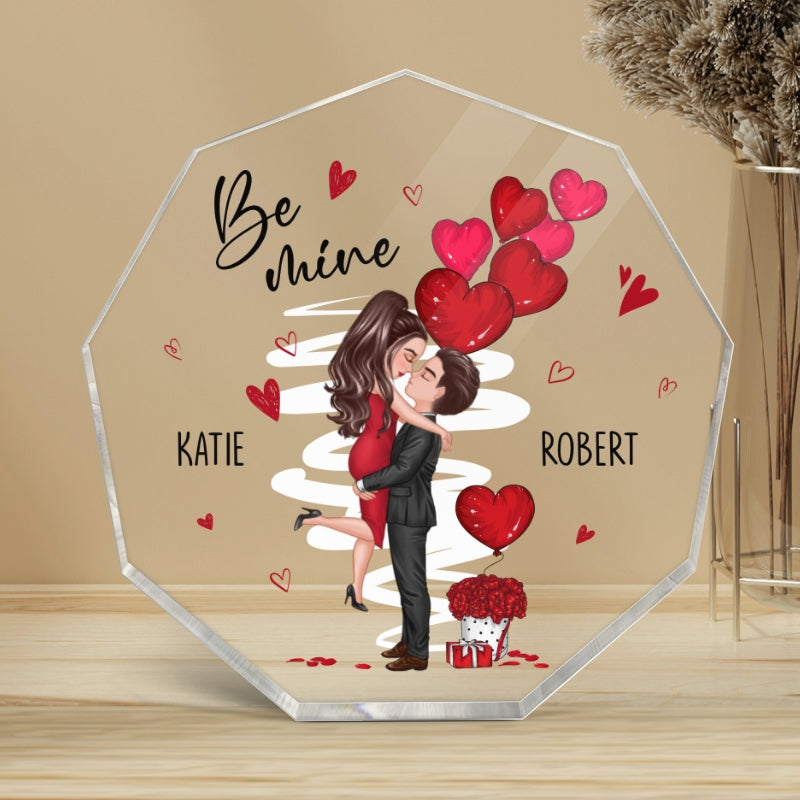 Be Mine Doll Couple Kissing Personalized Nonagon Acrylic Plaque - Gift For Him Gift For Her