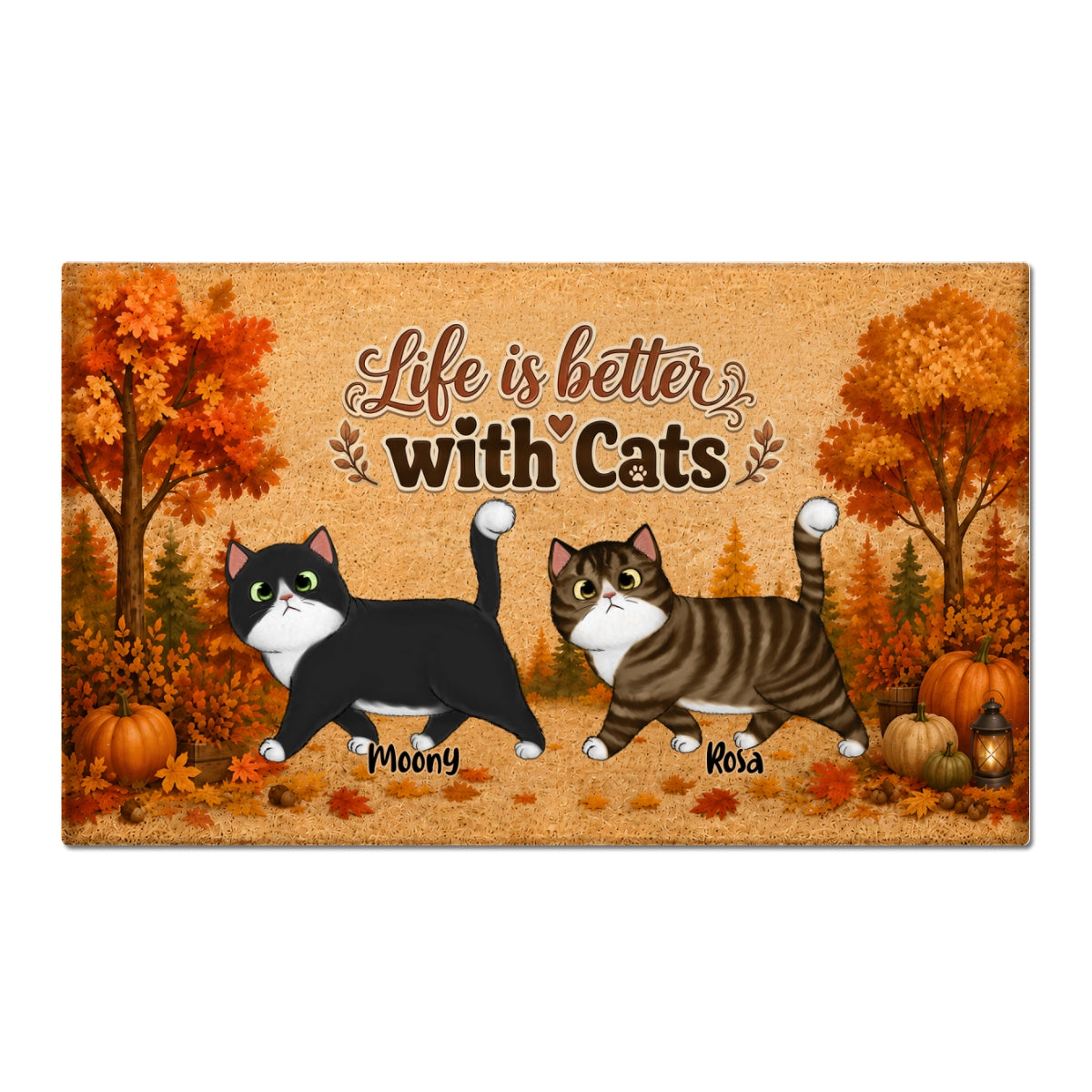 Walking Cat Fall Season - Personalized Doormat - Fall Season Decor Gift, Gift For Cat Lovers