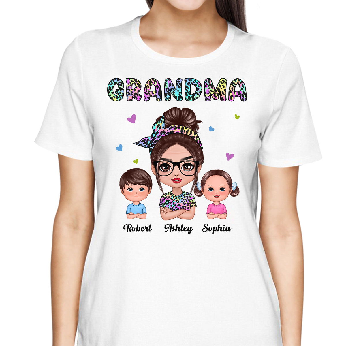 Colorful Leopard Pattern Grandma And Grandkids Gift For Grandma Personalized Shirt