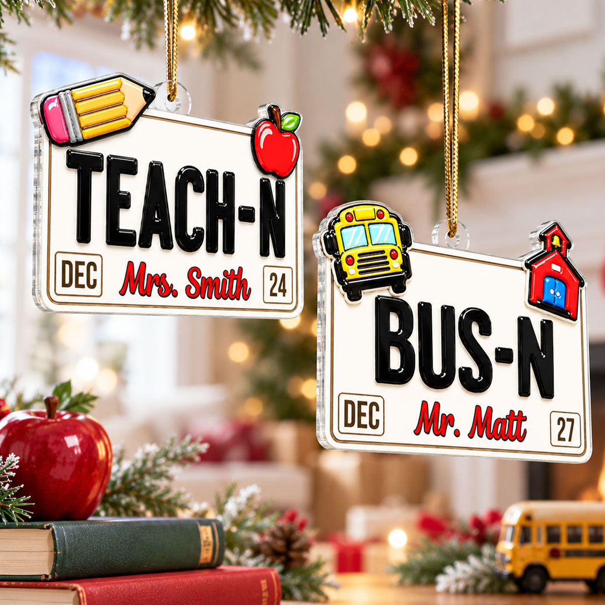 License Plate Nurse Teacher Bus Driver - Personalized Acrylic Ornament - Christmas Gift For Family, Coworker, Friends