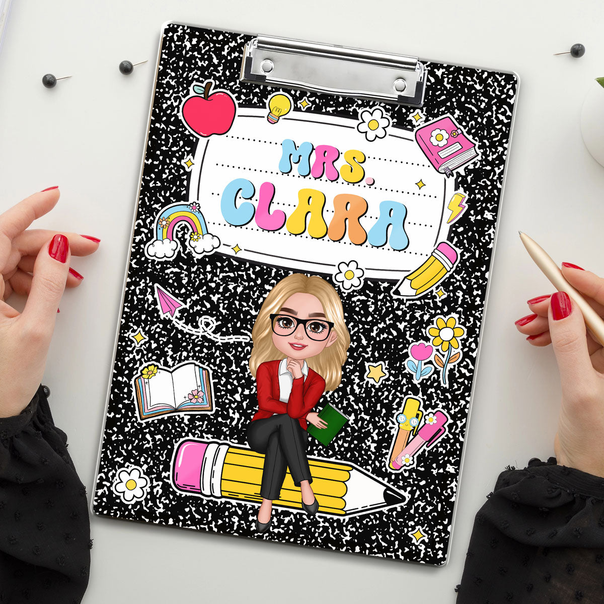 Teacher Composition Book Pattern Personalized Clipboard| Gift For Teacher, Back To School Gift