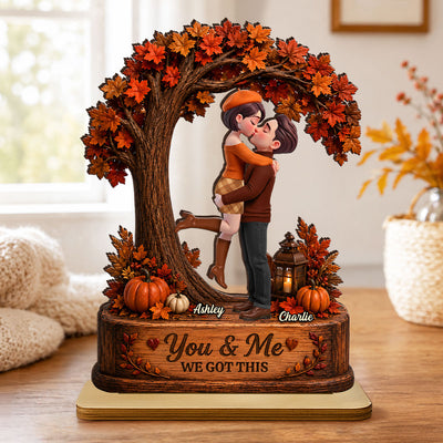 Couple Under Tree We Got This - Personalized 2-Layered Wooden Plaque - Fall Season Decor Gift, Gift For Couple