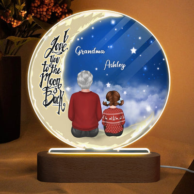 Grandma Grandkids On Moon Personalized Circle Plaque LED Night Light