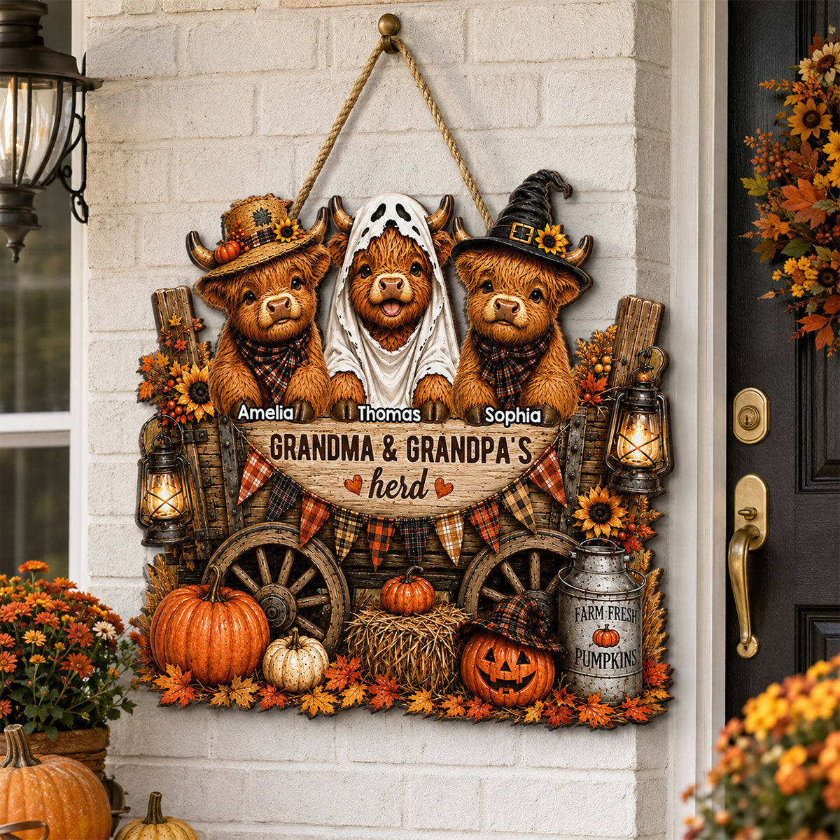 Grandma & Grandpa's Herd - Personalized Wooden Door Sign - Fall Decor for Grandparents, Grandparent's Day Gift