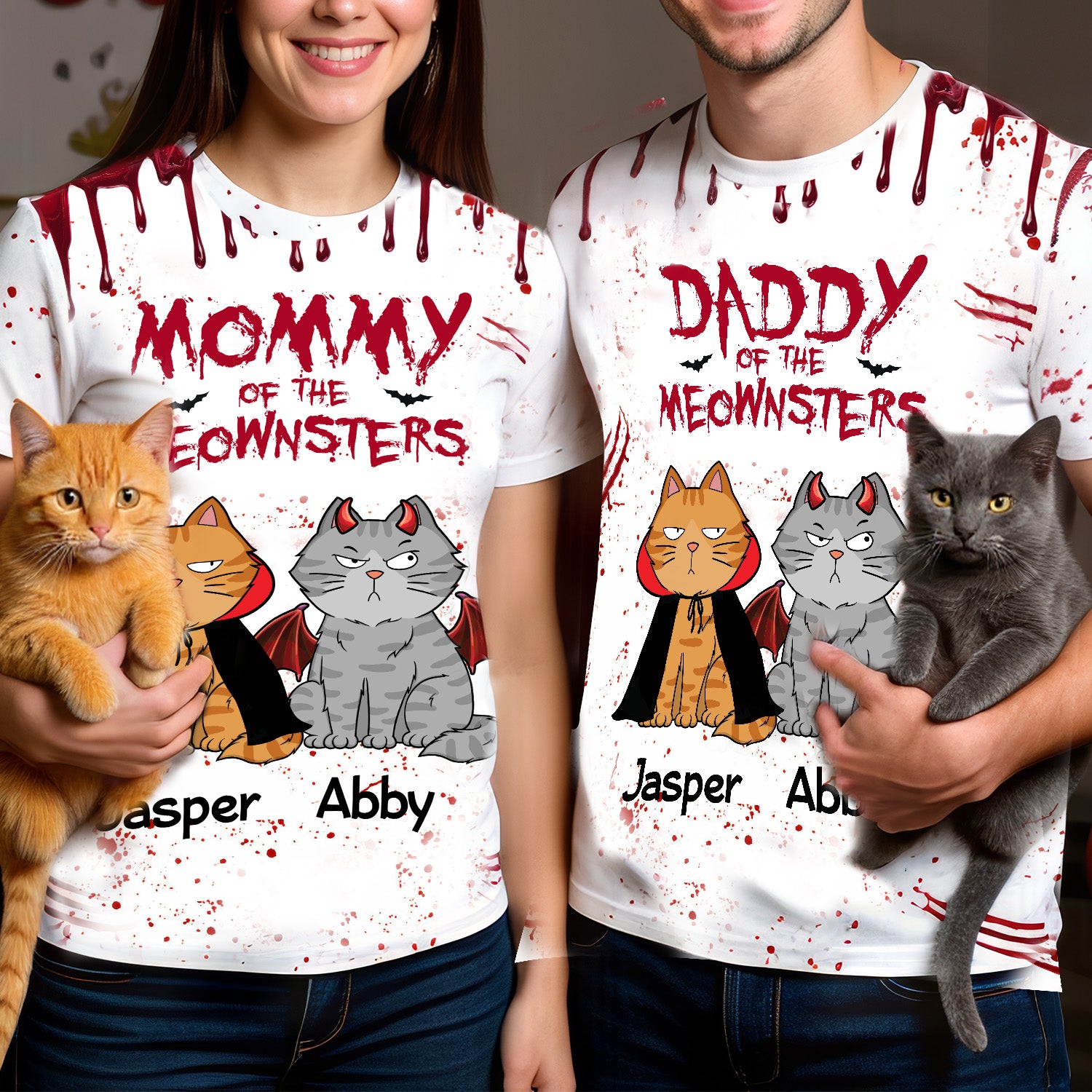 Spooky Halloween Daddy Mommy Of The Monsters Cats Personalized Shirt, Unique Halloween Costume For Cat Lovers, Cat Dad, Cat Mom