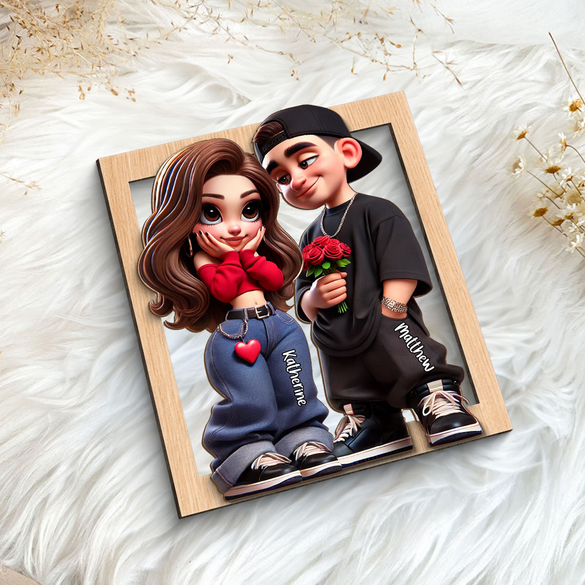 Personalized Y2K Couple 3D Effect Frame 2-Layer Wooden Plaque,  Gift, Anniversary Gift For Him For Her