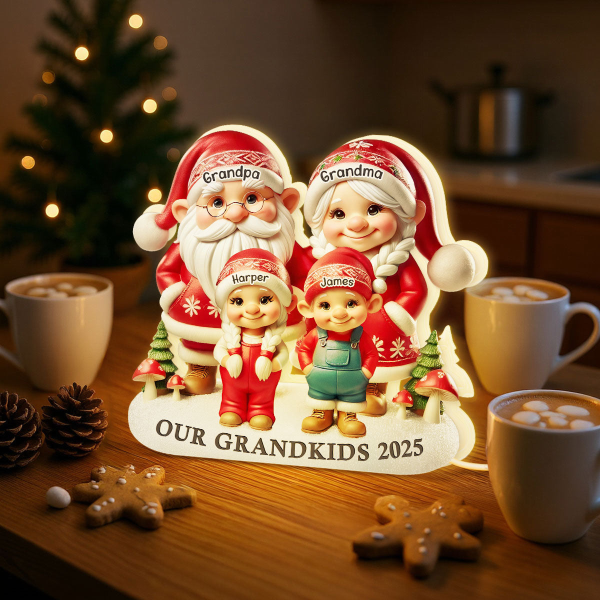3D Effect Christmas Gnome Grandma Grandpa And Grandkids - Personalized Light Box - Heartwarming Christmas Gift For Grandma