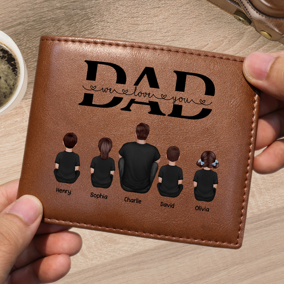 Dad We Love You Personalized Printed Leather Wallet, Gift For Husband, Dad