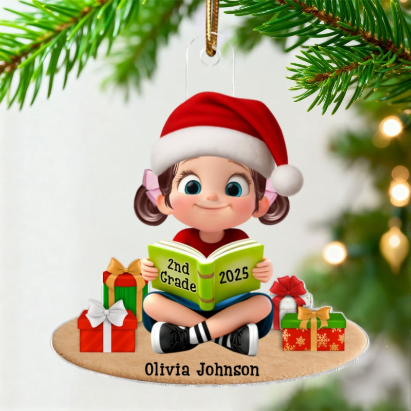3D Effect Kid Reading Book - Personalized Acrylic Ornament - Christmas Gift For Book Lover, Bookworm, Book Club Gift