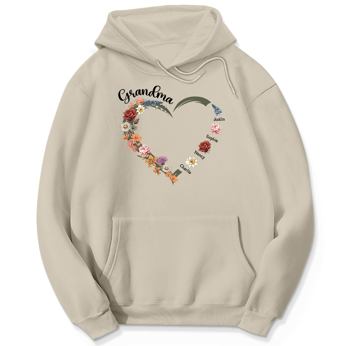 Grandma Mom Heart Birth Month Flowers Personalized Shirt