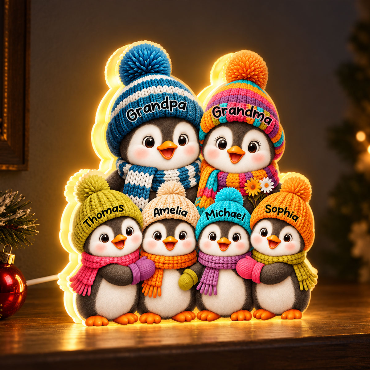 Grandma & Grandpa’s Little Penguins – Personalized Light Box - Christmas Gift For Grandparents