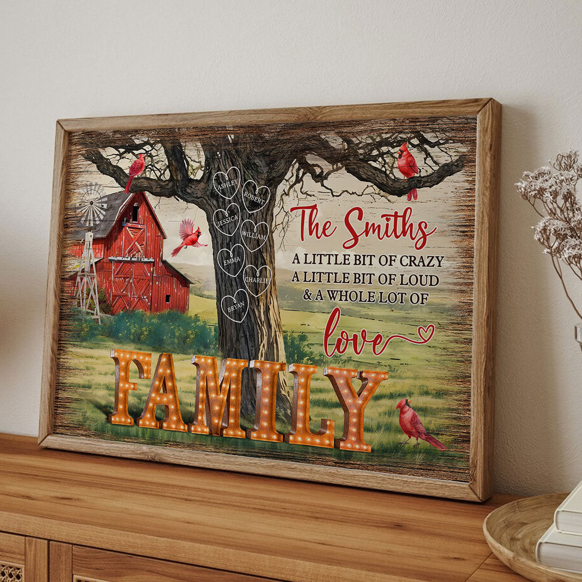 Personalized Family Names Tree Farmhouse Marquee Poster, Wall Art Decor, Family Gift