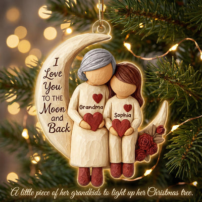 Grandma Grandkids on Moon - Personalized Acrylic Ornament - Heartfelt Christmas Gift for Grandma, Grandkids