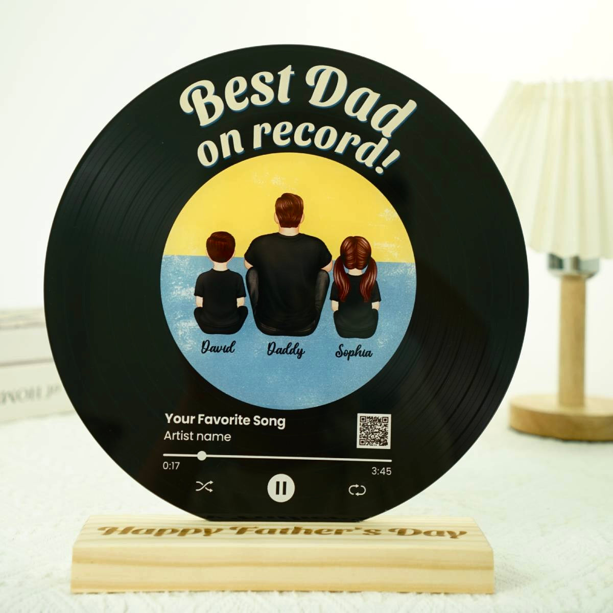 Retro Best Dad On Record Favorite Song Scannable QR Code Personalized Acrylic Record Plaque, Father's Day Gift For Dad