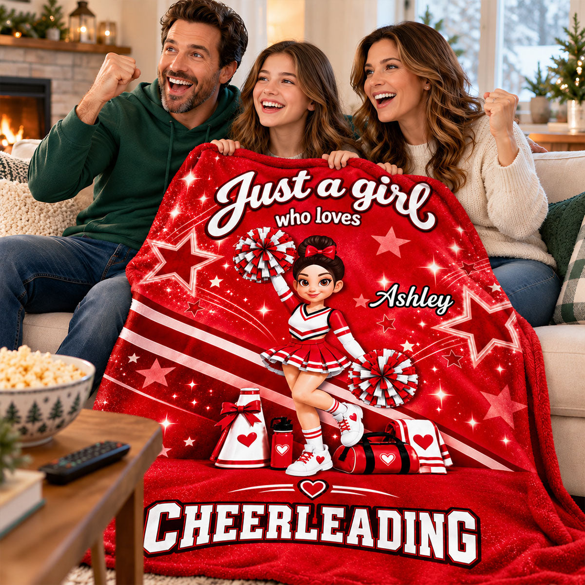 Just A Girl Who Loves Cheerleading - Personalized Fleece Blanket - Christmas Gift For Cheerleaders, Daughter, Granddaughter