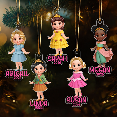 3D Effect Princess Personalized Acrylic Ornament, Christmas Gift for Kid Girls