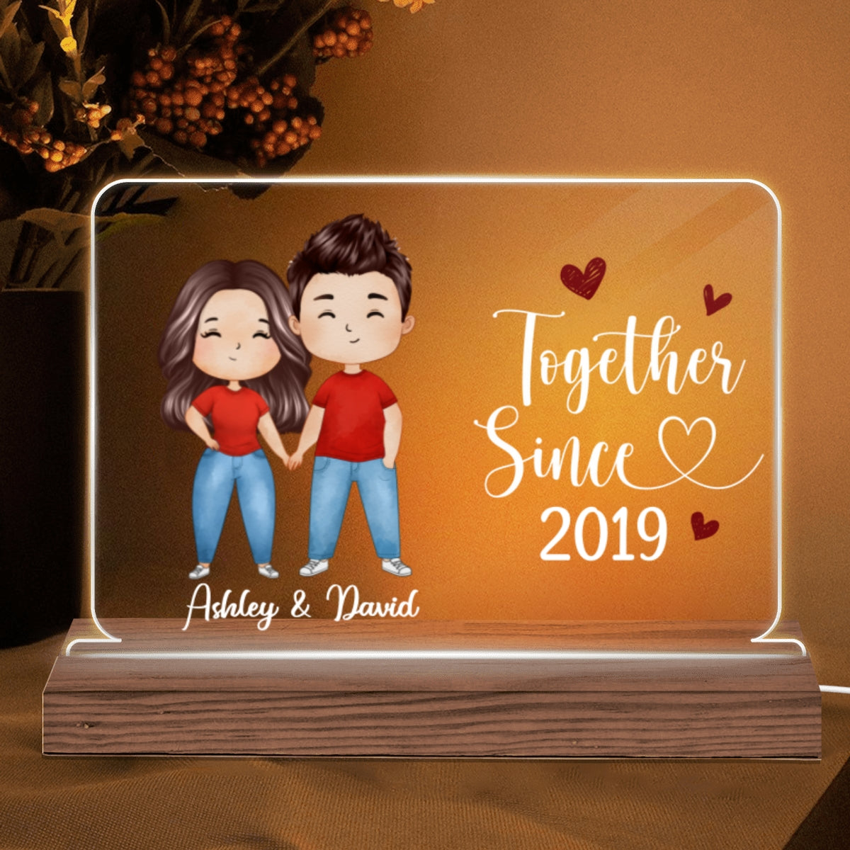 Watercolor Couple Standing Gift For Him Gift For Her Personalized Custom Shape Horizontal Rectangle Acrylic Plaque LED Night Light