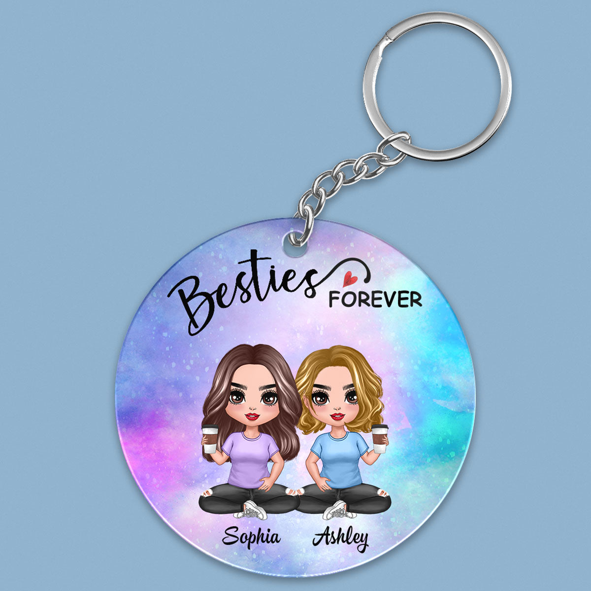 Galaxy Doll Besties Sisters Sitting Gift For Best Friends Personalized Acrylic Keychain