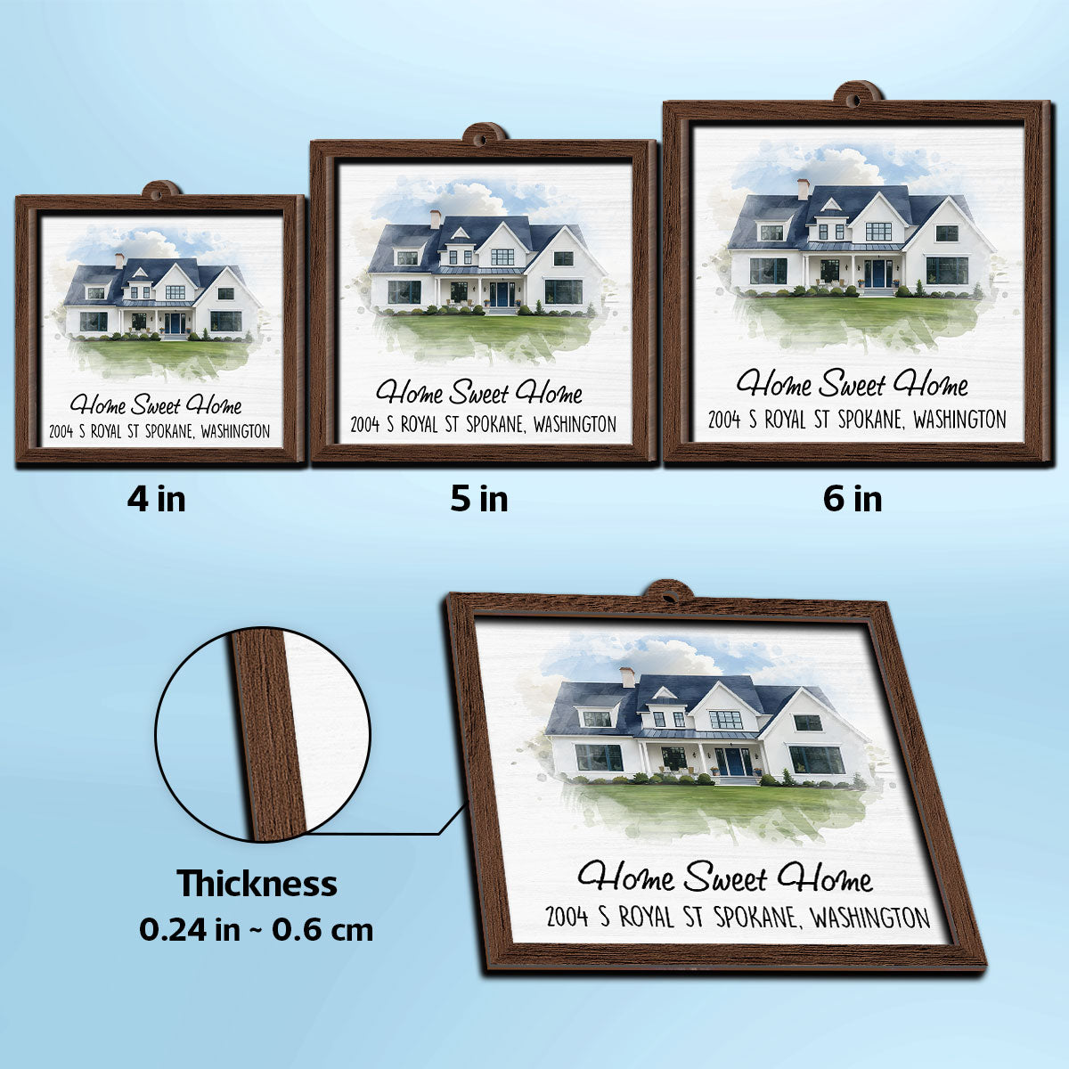 Watercolor House Portrait Home Sweet Home New Home Personalized 2-Layer Wooden Ornament