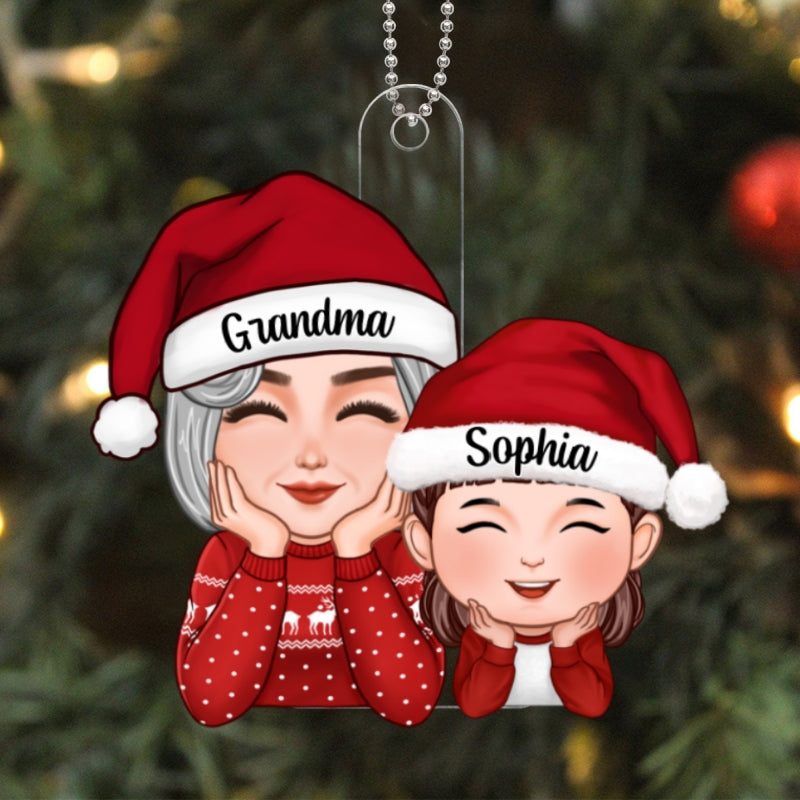 Cute Grandma Granddaughter Grandson Chin On Hands Personalized Acrylic Ornament