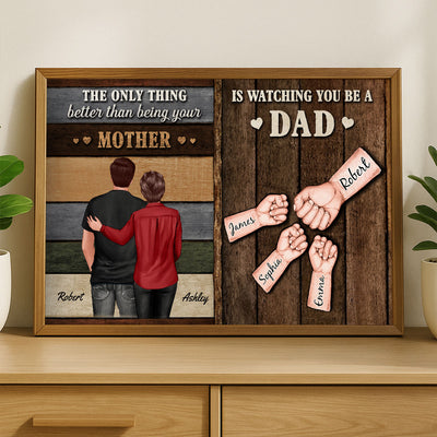 From Mom Dad To Son Watching You Be A Dad Colored Wood Pallets Fist Bumps Personalized Poster, Gift For Son