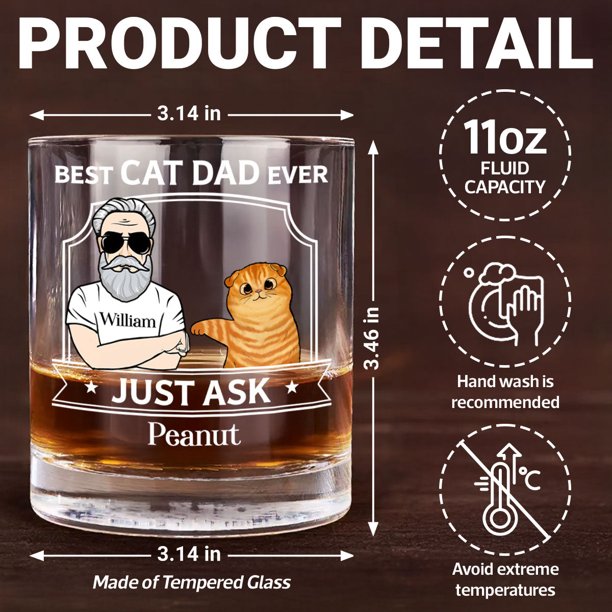 Best Cat Dad With Fluffy Cat Fist Bump Personalized Wine Glass, Father's Day Gift for Cat Dads