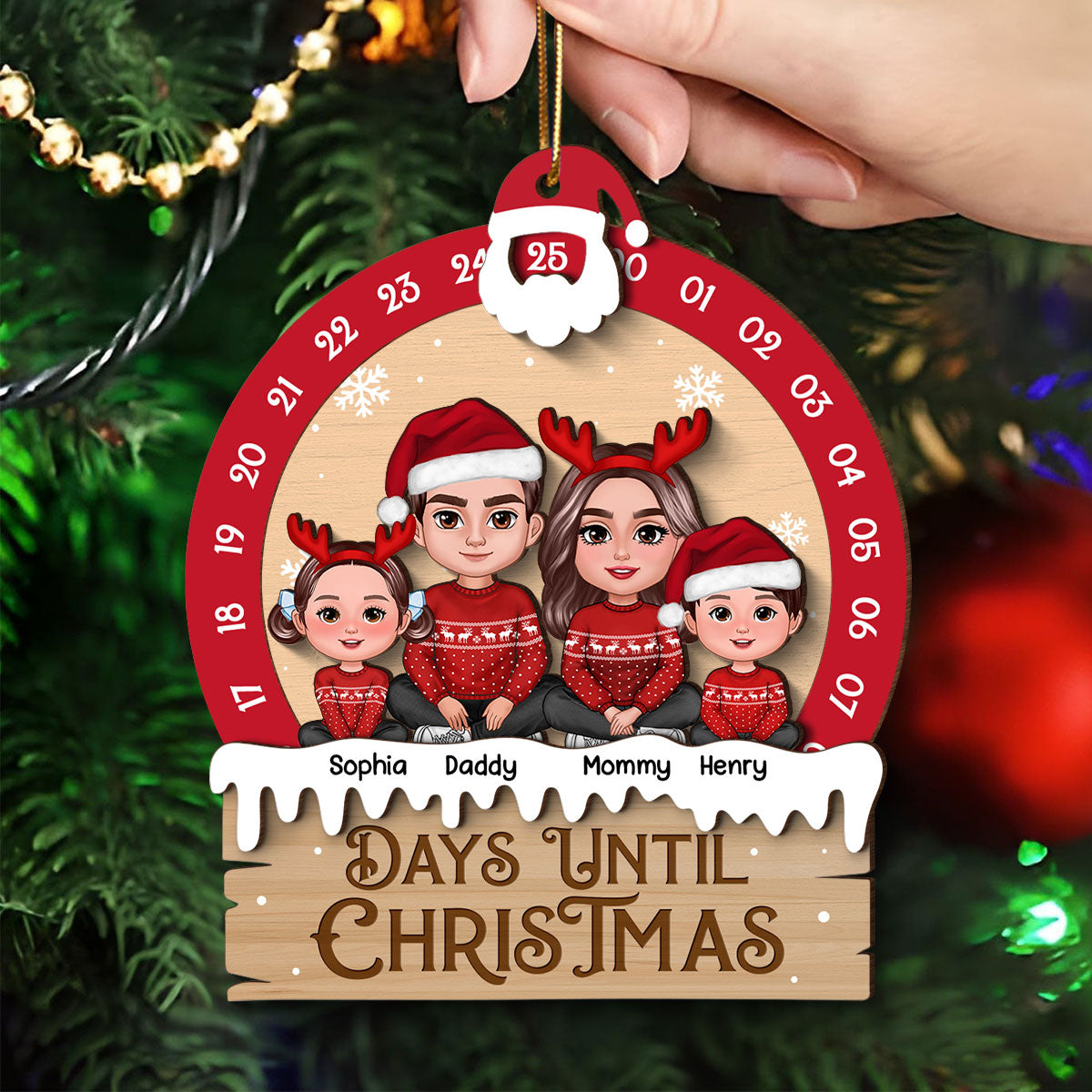 Family Sitting Crossed Legs Christmas Gift Personalized Countdown Ornament