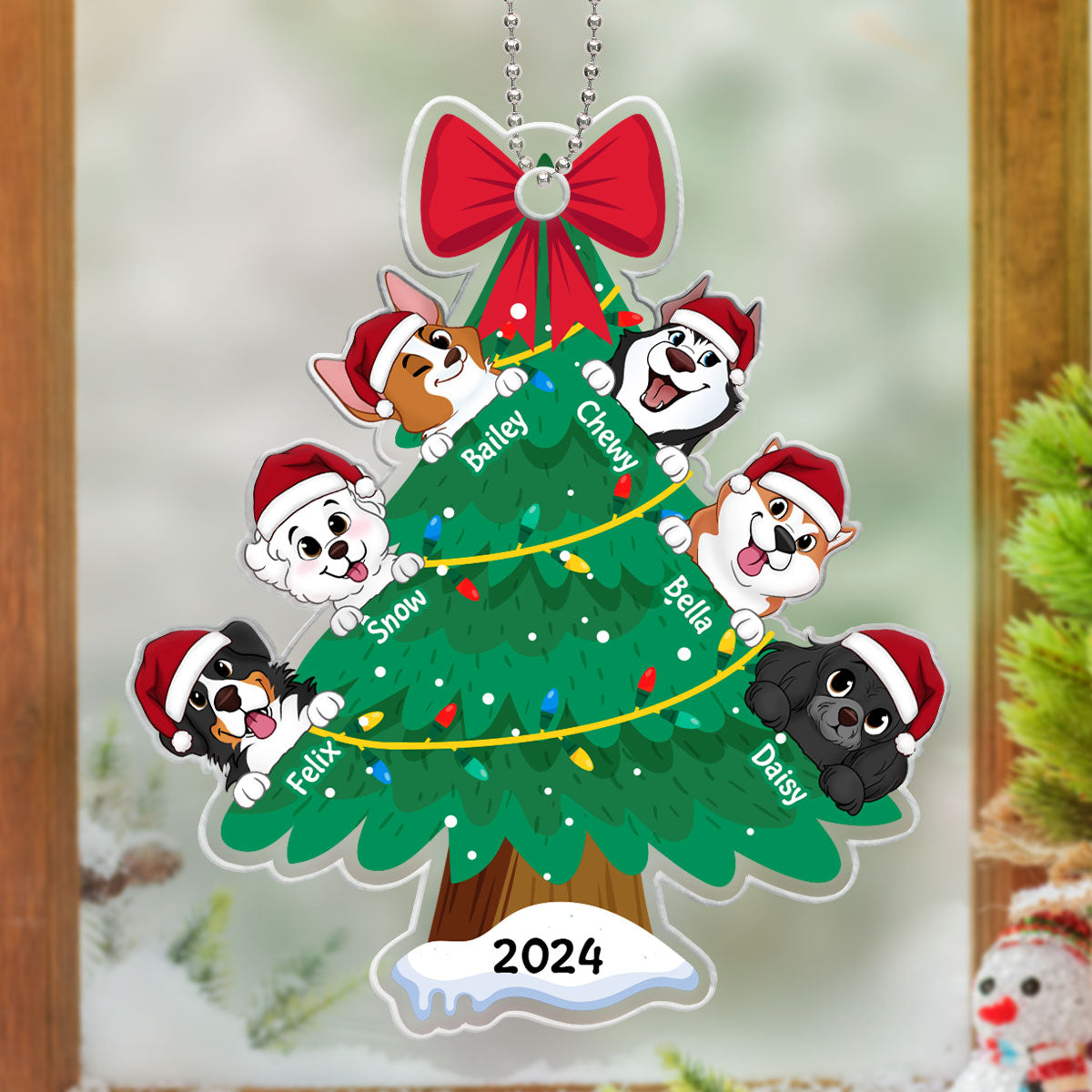 Happy Christmas Dogs Personalized Acrylic Ornament, Gift For Dog Lovers