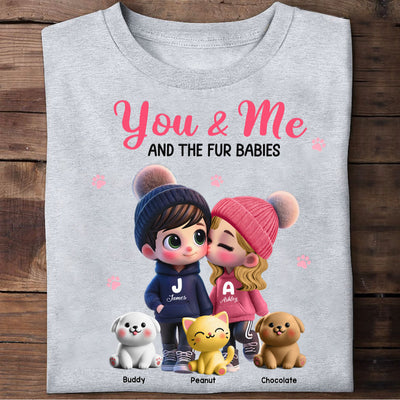 You Me And The Dog Cat Cute Cartoon Couple Walking Personalized Shirt, Just Because, Anniversary,  Gift for her, gift for him