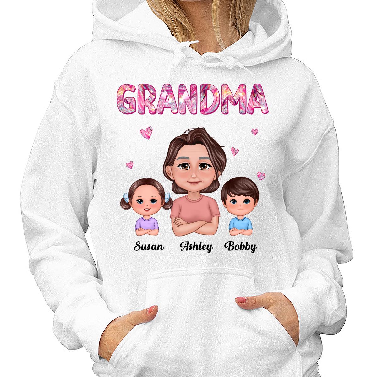 Pretty Doll Grandma Grandkids Marble Pattern Personalized Shirt