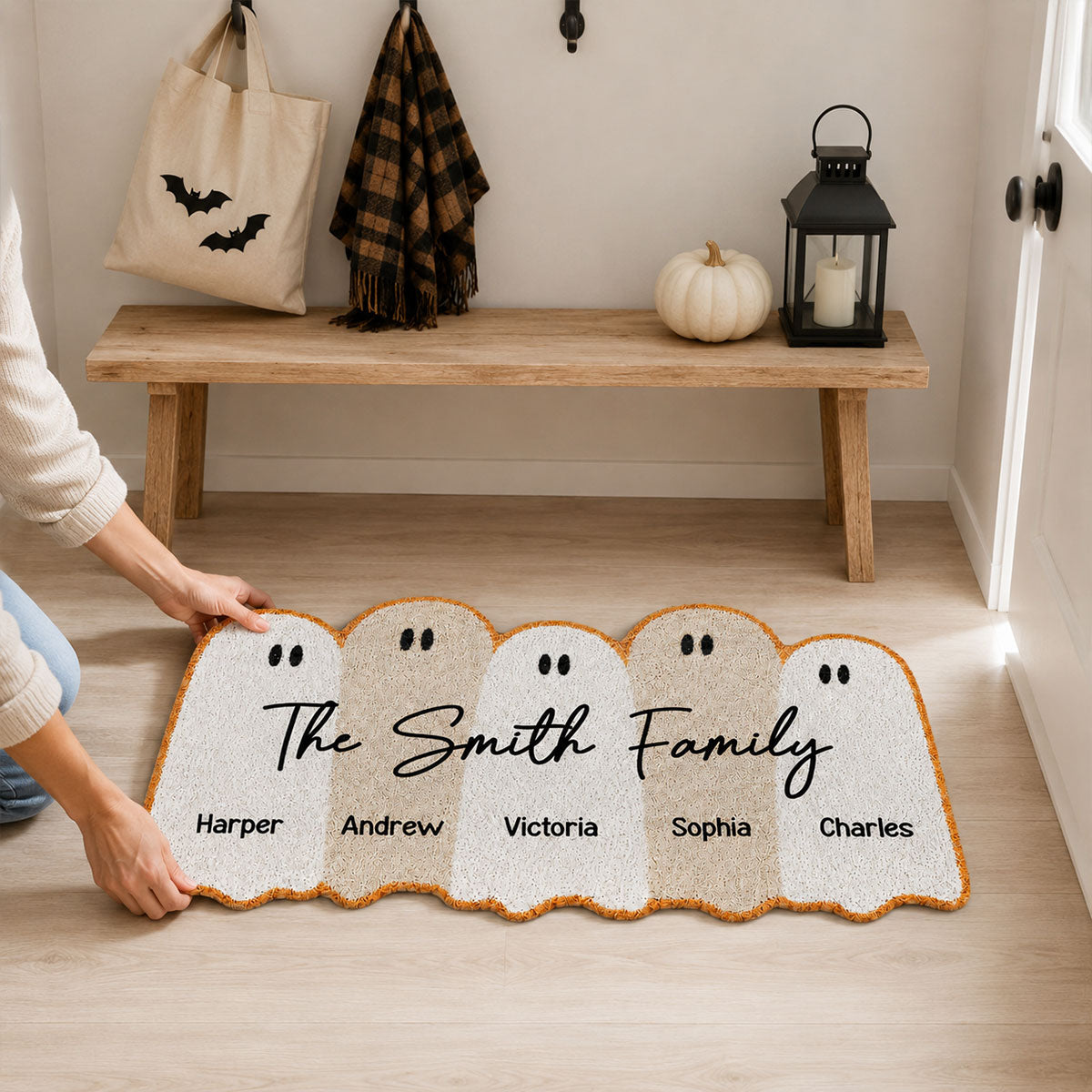 Ghost Family With Names - Personalized Doormat - Halloween Home Decor