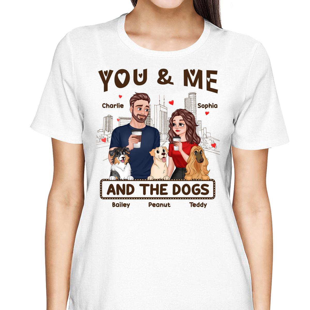 You Me & The Dog Cartoon Couple Hand In Hand Personalized Shirt
